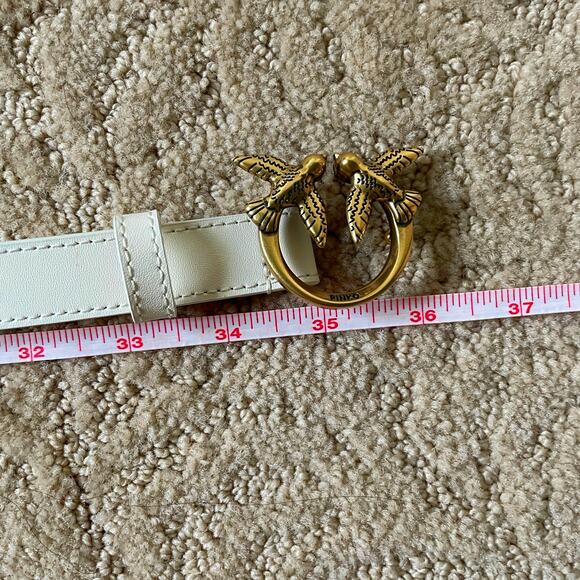 PINKO Love Birds Leather Thin Belt Gold XS - Picture 2 of 3